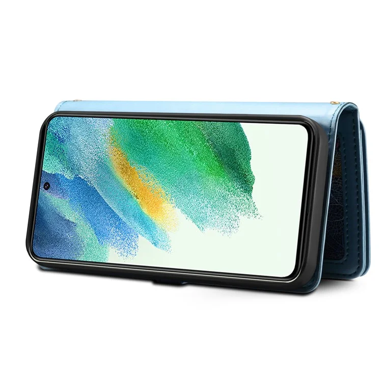 ESEBLE Stand Folio Cover for Samsung Galaxy S23 FE , RFID Blocking Leather Zipper Pocket Wallet Phone Case - Blue