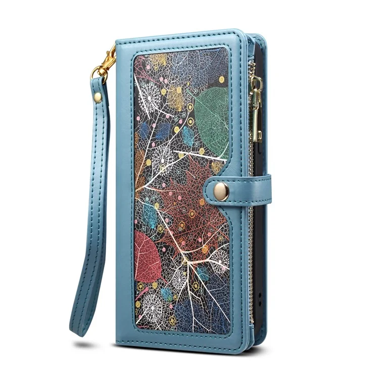 ESEBLE Stand Folio Cover for Samsung Galaxy S23 FE , RFID Blocking Leather Zipper Pocket Wallet Phone Case - Blue