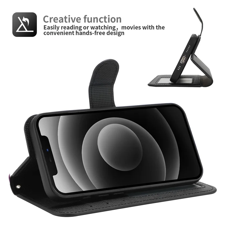 For iPhone 15 Pro Detachable Magnetic Wallet Case PU Leather Cross Texture Stand Phone Cover - Black