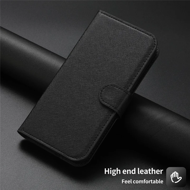 For iPhone 15 Plus PU Leather Wallet Case Cross Texture Stand 2-in-1 Detachable Phone Cover - Black