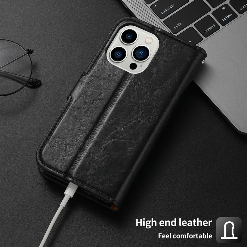 Crazy Horse Texture Wallet Stand Leather Case for iPhone 15 Detachable 2-in-1 Magnetic Absorption Phone Cover - Black