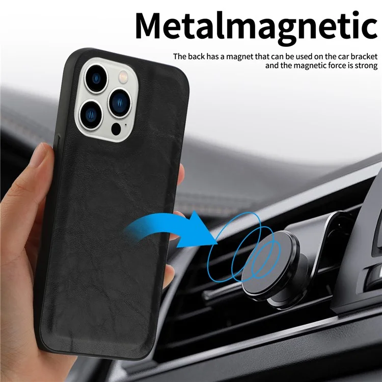 Magnetic Absorption Wallet Phone Case for iPhone 15 Plus Detachable 2-in-1 Crazy Horse Texture PU Phone Cover - Black