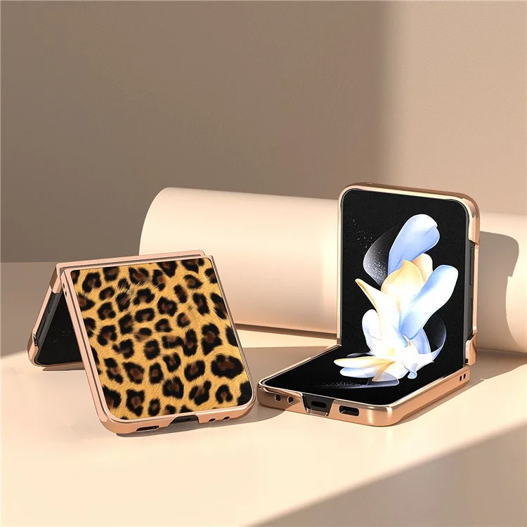 For Samsung Galaxy Z Flip5 5G Leopard Pattern Phone Case PU Leather + PC Electroplating Cover - Gold