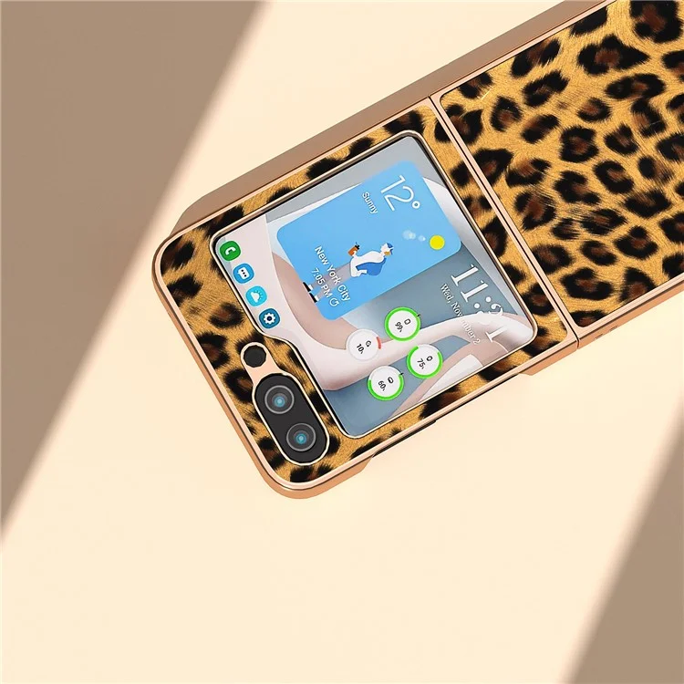 For Samsung Galaxy Z Flip5 5G Leopard Pattern Phone Case PU Leather + PC Electroplating Cover - Gold
