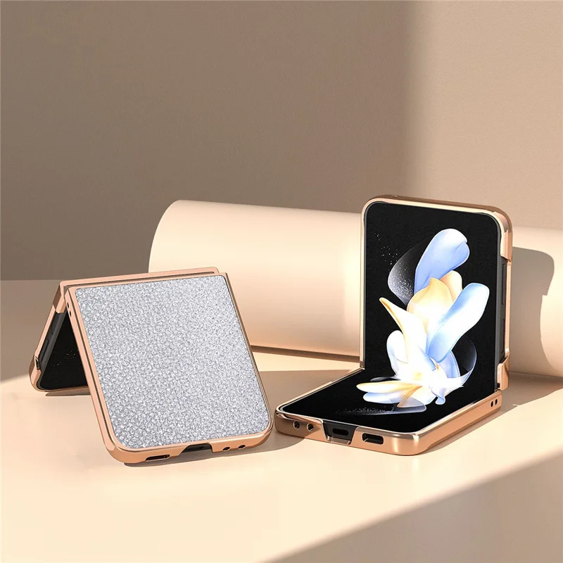 For Samsung Galaxy Z Flip5 5G PU Leather + PC Anti-Drop Case Rhinestone Texture Electroplating Frame Phone Cover - Silver