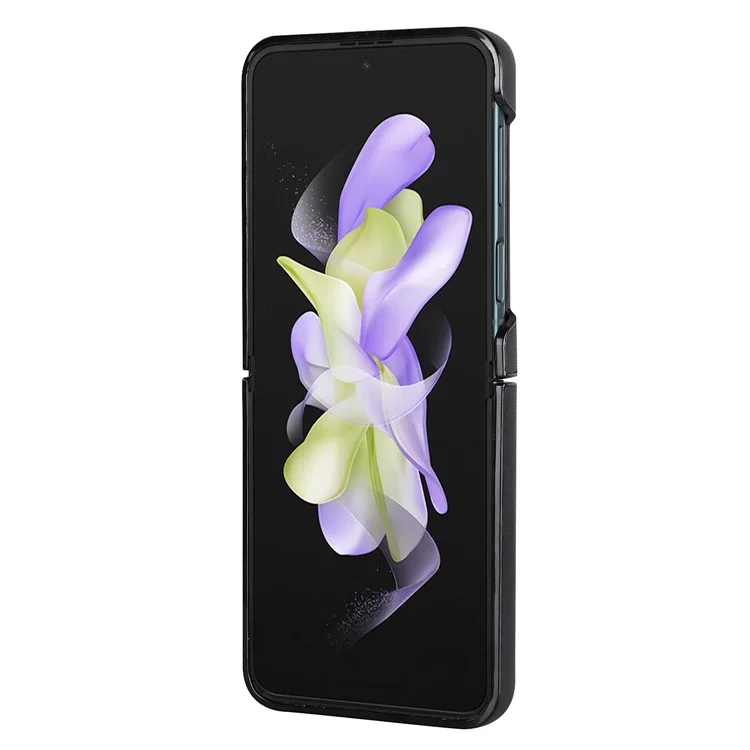 For Samsung Galaxy Z Flip4 5G V-Shape Stitching Phone Case PU Leather Coated PC Anti-Scratch Cover - Black
