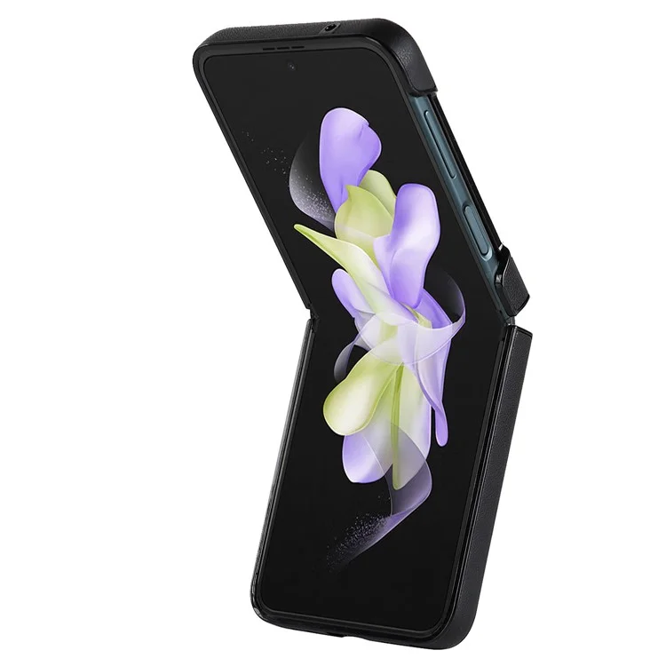 For Samsung Galaxy Z Flip4 5G V-Shape Stitching Phone Case PU Leather Coated PC Anti-Scratch Cover - Black