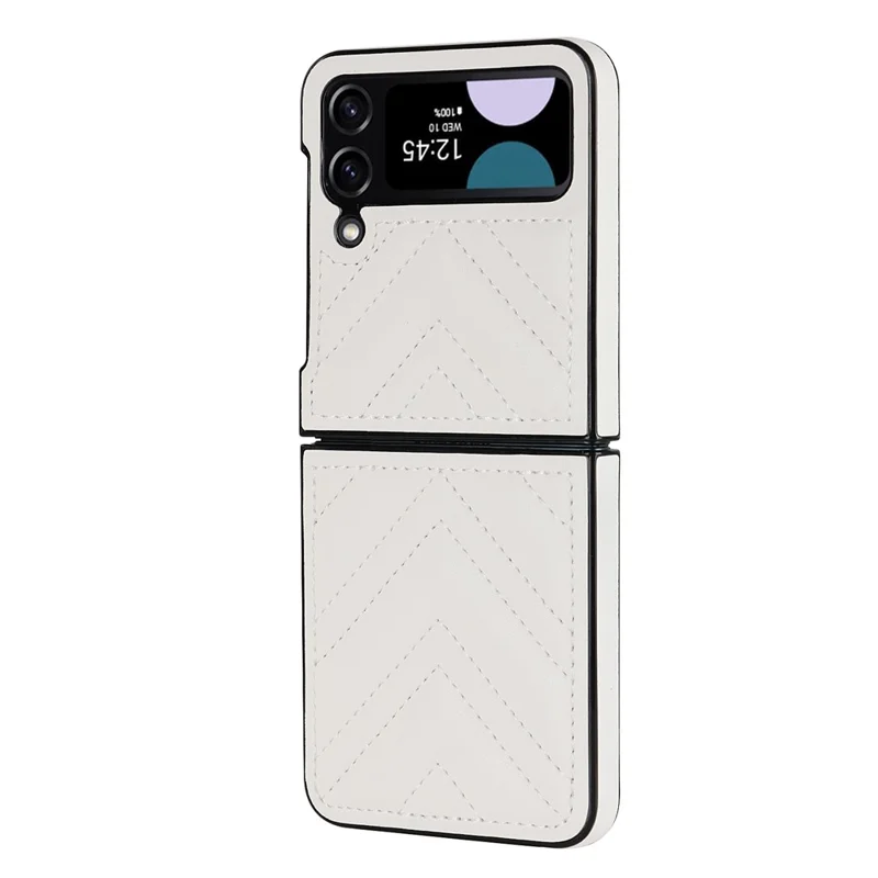 For Samsung Galaxy Z Flip4 5G V-Shape Stitching Phone Case PU Leather Coated PC Anti-Scratch Cover - White