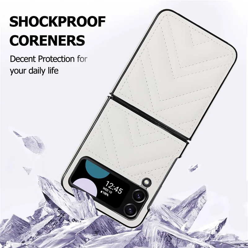 For Samsung Galaxy Z Flip4 5G V-Shape Stitching Phone Case PU Leather Coated PC Anti-Scratch Cover - White
