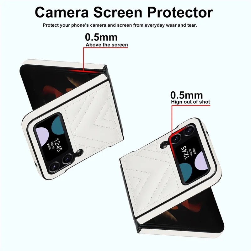 For Samsung Galaxy Z Flip4 5G V-Shape Stitching Phone Case PU Leather Coated PC Anti-Scratch Cover - White