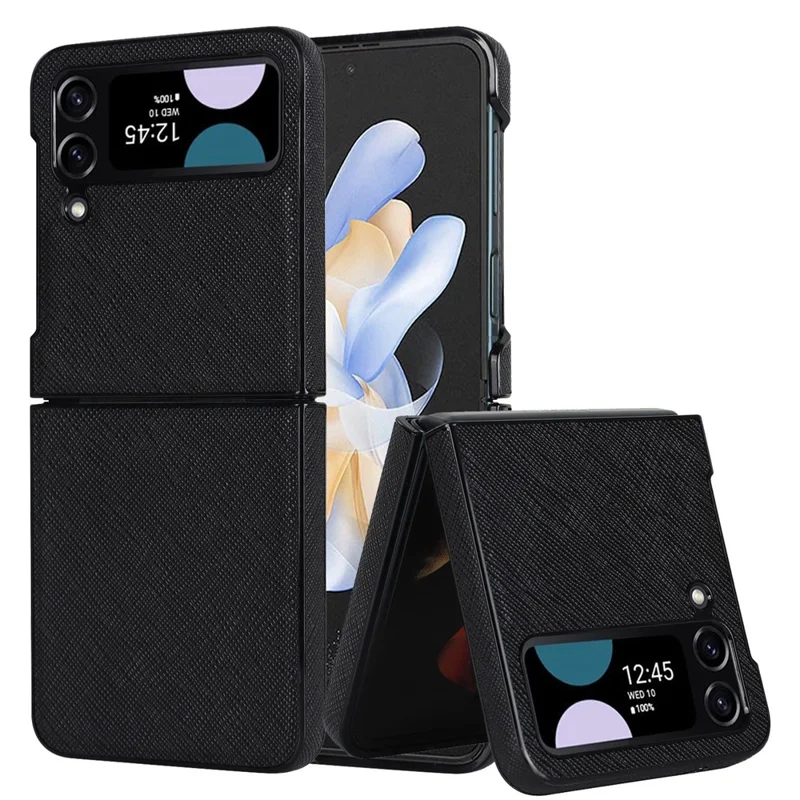 Per Samsung Galaxy Z Flip4 5G Cross Texture Phone Case PU Leather + PC Protective Cover - Nero