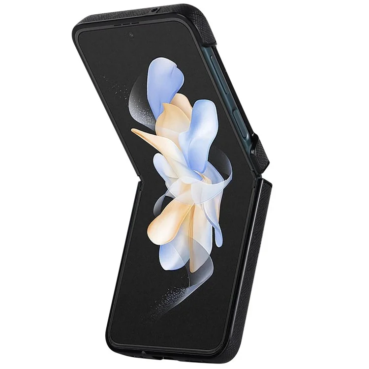 Per Samsung Galaxy Z Flip4 5G Cross Texture Phone Case PU Leather + PC Protective Cover - Nero