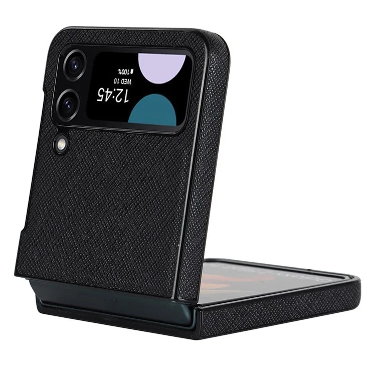 Per Samsung Galaxy Z Flip4 5G Cross Texture Phone Case PU Leather + PC Protective Cover - Nero