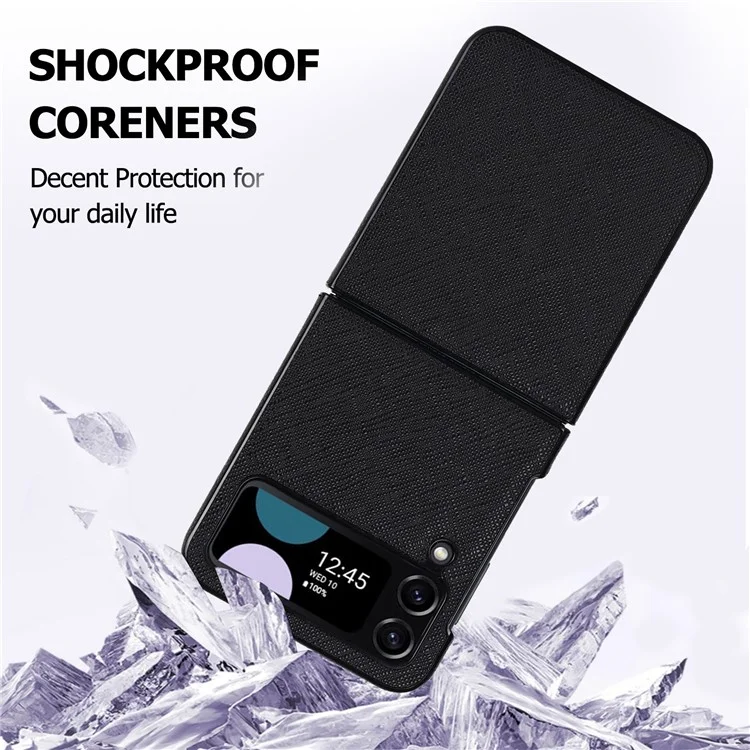 Per Samsung Galaxy Z Flip4 5G Cross Texture Phone Case PU Leather + PC Protective Cover - Nero