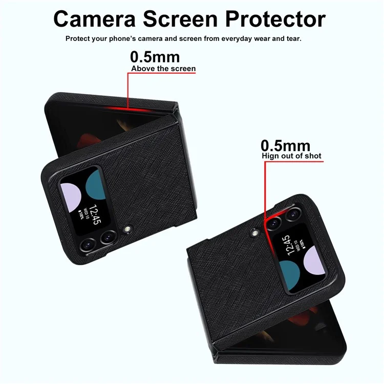 Per Samsung Galaxy Z Flip4 5G Cross Texture Phone Case PU Leather + PC Protective Cover - Nero