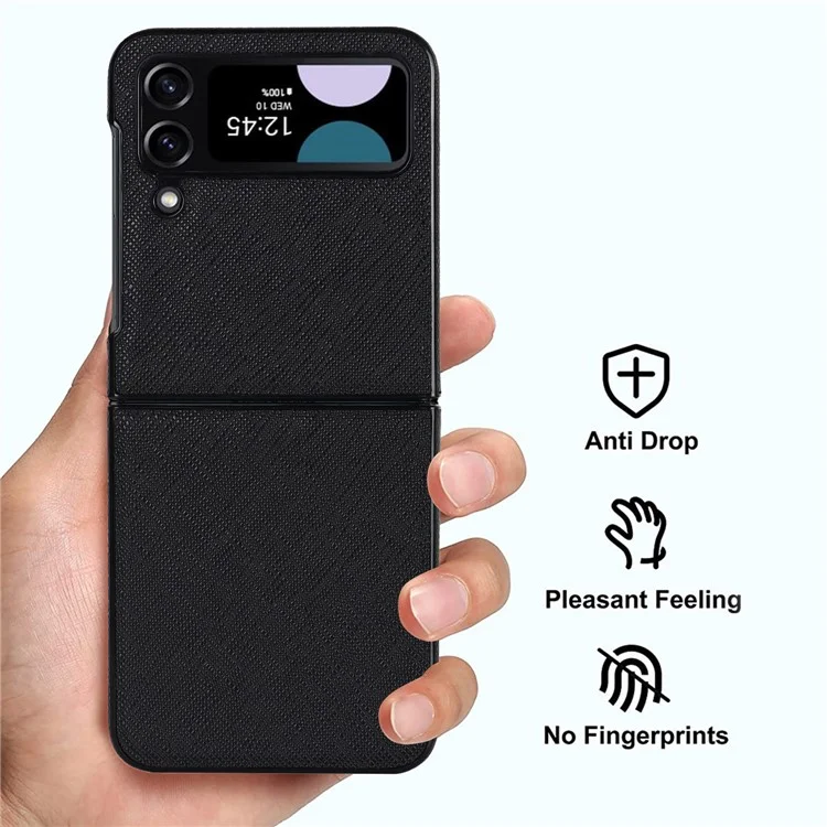 Per Samsung Galaxy Z Flip4 5G Cross Texture Phone Case PU Leather + PC Protective Cover - Nero