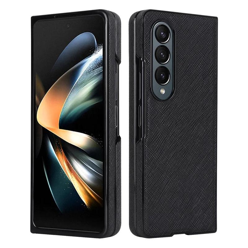 For Samsung Galaxy Z Fold4 5G Shockproof Phone Case PU Leather + PC Cross Texture Cover - Black