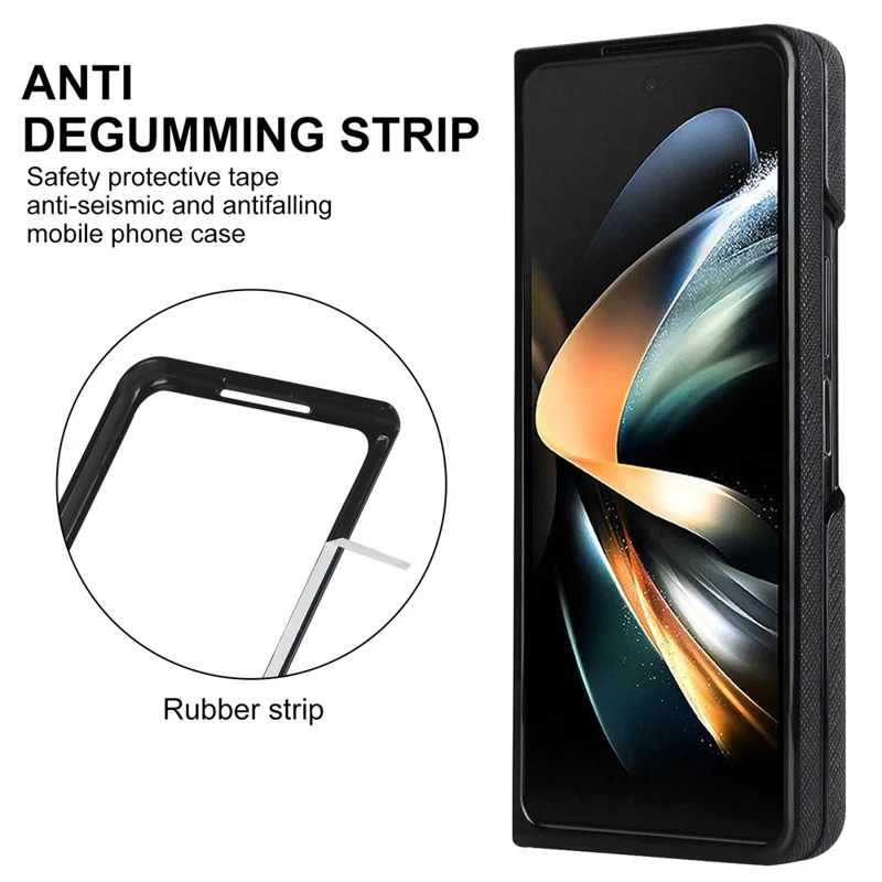 For Samsung Galaxy Z Fold4 5G Shockproof Phone Case PU Leather + PC Cross Texture Cover - Black