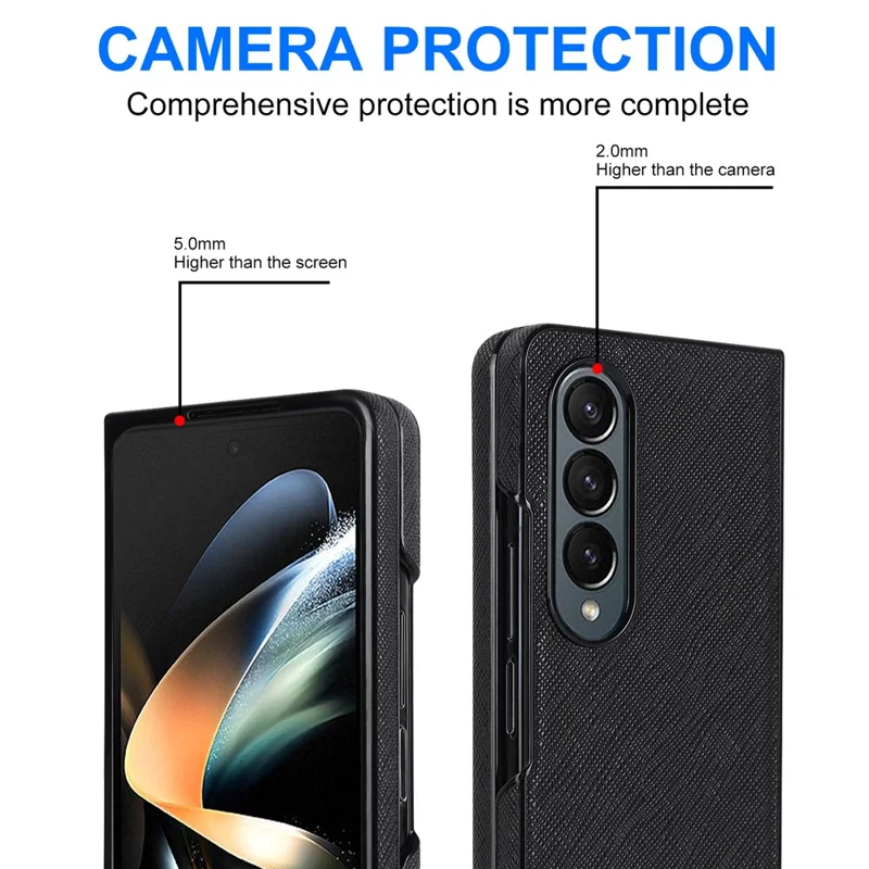 For Samsung Galaxy Z Fold4 5G Shockproof Phone Case PU Leather + PC Cross Texture Cover - Black