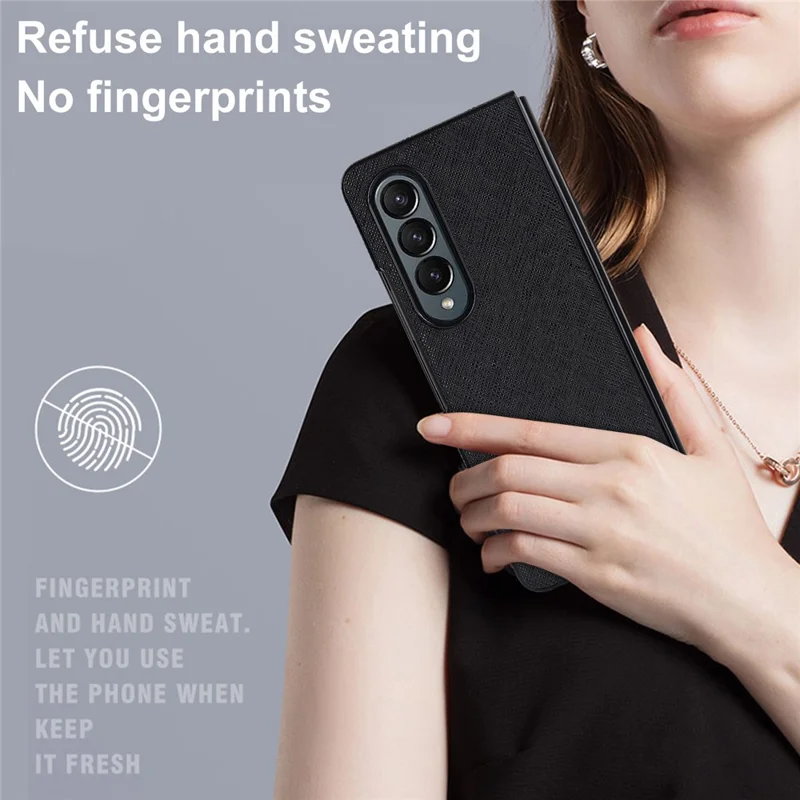 For Samsung Galaxy Z Fold4 5G Shockproof Phone Case PU Leather + PC Cross Texture Cover - Black