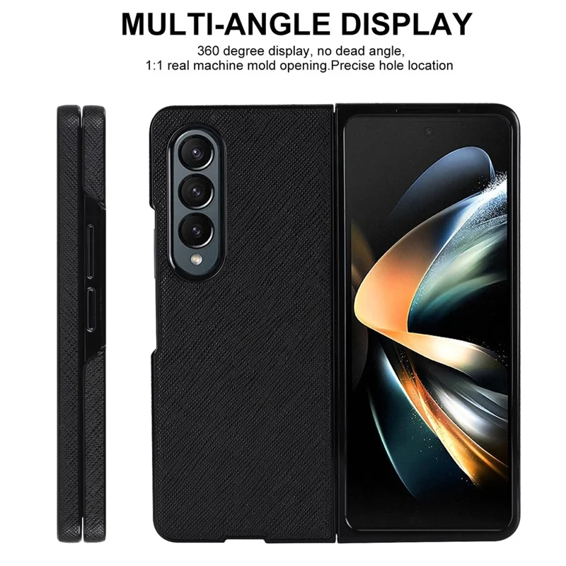 For Samsung Galaxy Z Fold4 5G Shockproof Phone Case PU Leather + PC Cross Texture Cover - Black