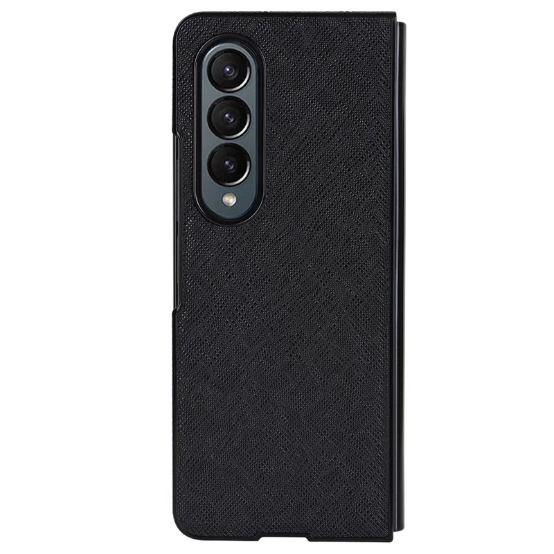 For Samsung Galaxy Z Fold4 5G Shockproof Phone Case PU Leather + PC Cross Texture Cover - Black