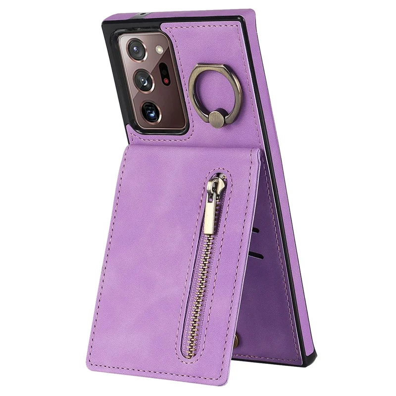 RFID Blocking Phone Case for Samsung Galaxy Note20 Ultra / Note20 Ultra 5G Retro PU+TPU Kickstand Cover with Zippered Wallet - Purple