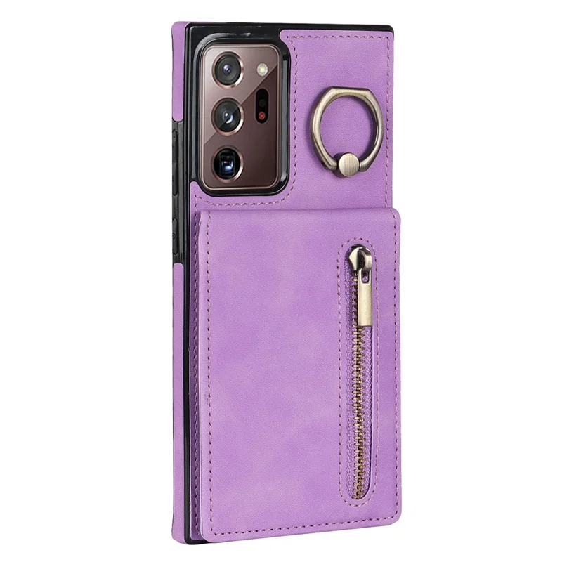 RFID Blocking Phone Case for Samsung Galaxy Note20 Ultra / Note20 Ultra 5G Retro PU+TPU Kickstand Cover with Zippered Wallet - Purple