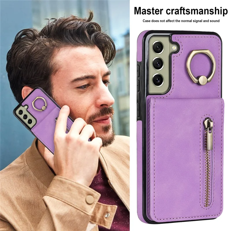 Retro PU+TPU Phone Case for Samsung Galaxy S22+ 5G RFID Blocking Zippered Wallet Phone Cover with Kickstand - Purple