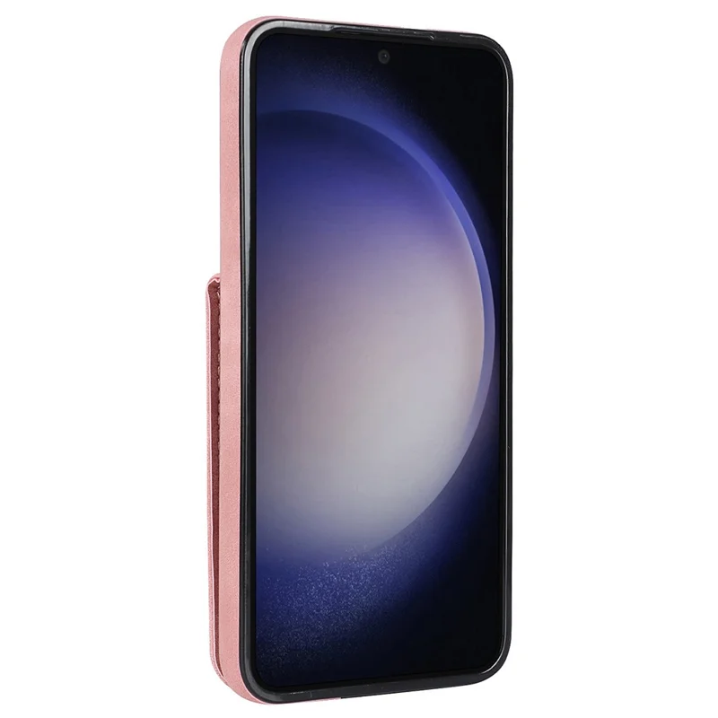 RFID Blocking Kickstand Case for Samsung Galaxy S23 Anti-Drop PU+TPU Phone Cover with Zippered Wallet - Pink