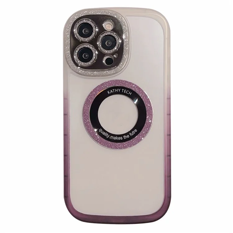 Pour l'iPhone 14 Pro Glittery Powder Clear Phone Case Acrylic+TPU+Verre trempé Cover Compatible avec MagSafe - Violet dégradé