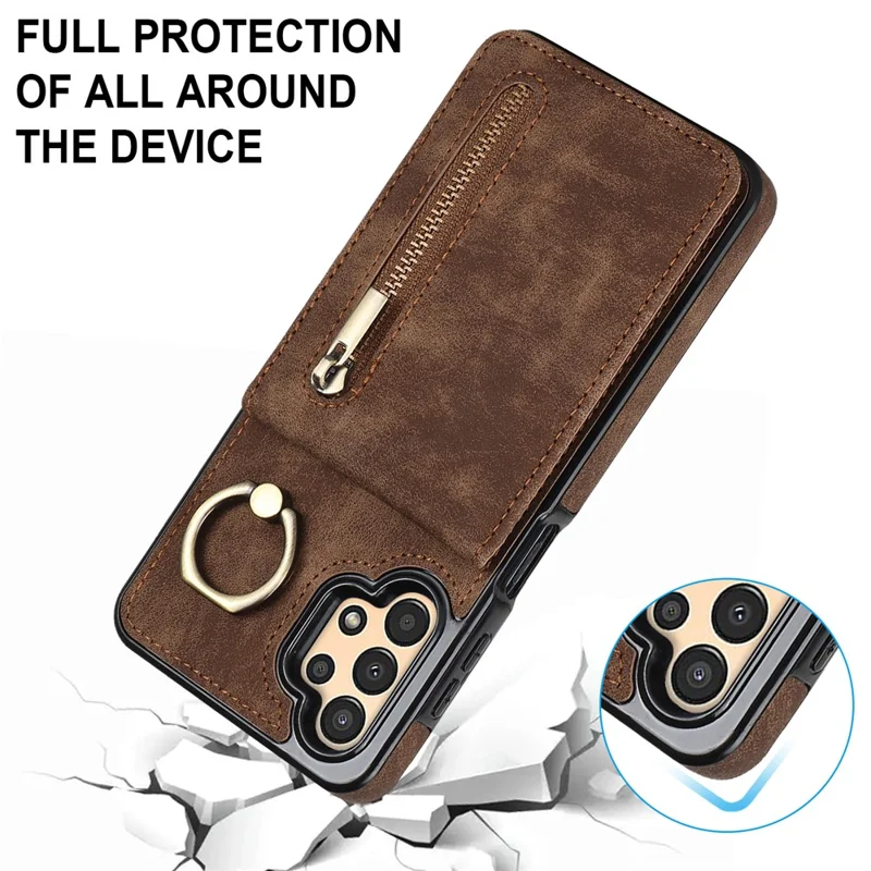 For Samsung Galaxy A13 5G / A13 4G RFID Blocking Kickstand Case Retro PU+TPU Wallet Phone Cover - Brown