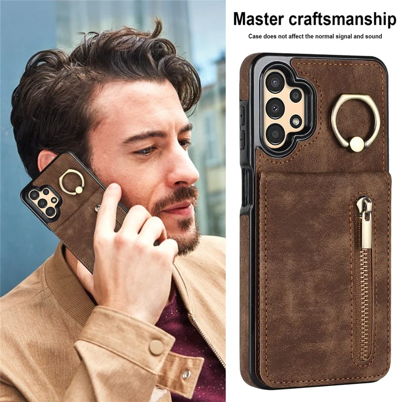 For Samsung Galaxy A13 5G / A13 4G RFID Blocking Kickstand Case Retro PU+TPU Wallet Phone Cover - Brown