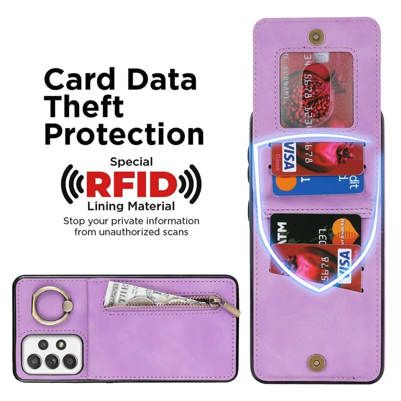 Für Samsung Galaxy A32 5G / M32 5G RFID Blocking Wallet Phone Case Retro PU+TPU Kickstand -telefonabdeckung - Lila