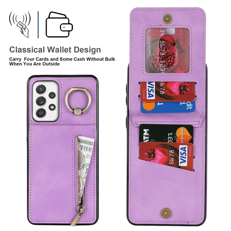 Für Samsung Galaxy A32 5G / M32 5G RFID Blocking Wallet Phone Case Retro PU+TPU Kickstand -telefonabdeckung - Lila