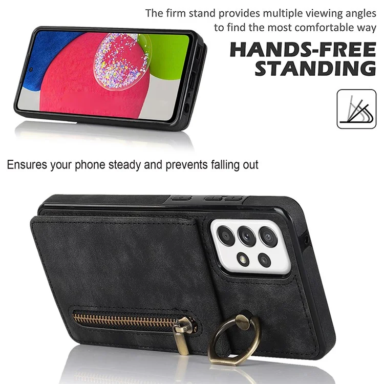 Для Samsung Galaxy A52 4G / A52 5G / A52s 5G RFID Blocking Phone Case Anti-Drop PU+TPU Wallet Phone Cover with Kickstand - Black
