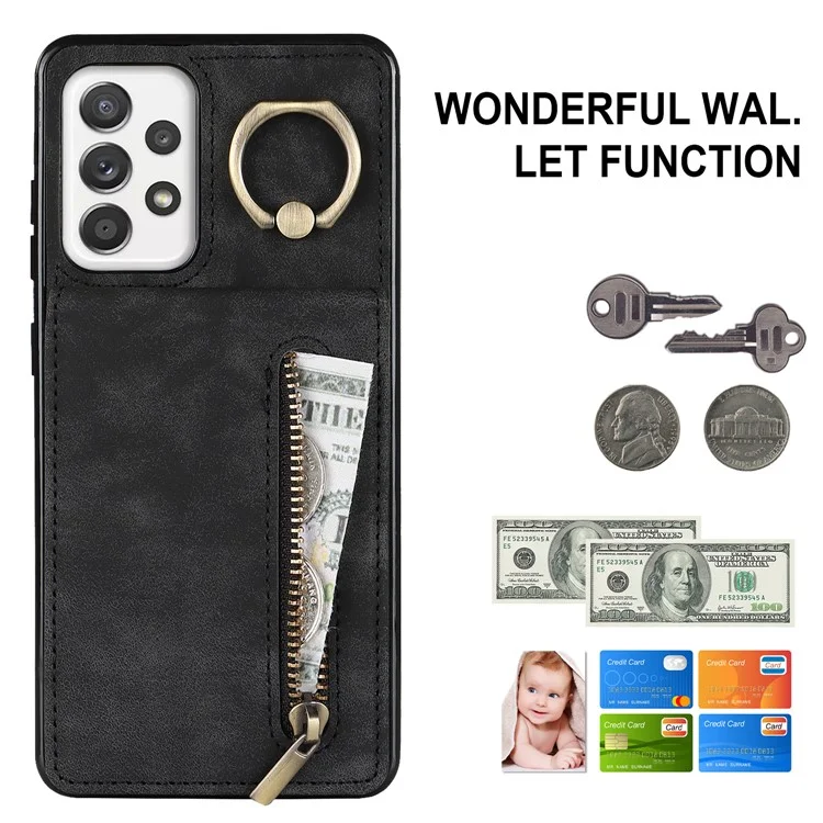 Для Samsung Galaxy A52 4G / A52 5G / A52s 5G RFID Blocking Phone Case Anti-Drop PU+TPU Wallet Phone Cover with Kickstand - Black