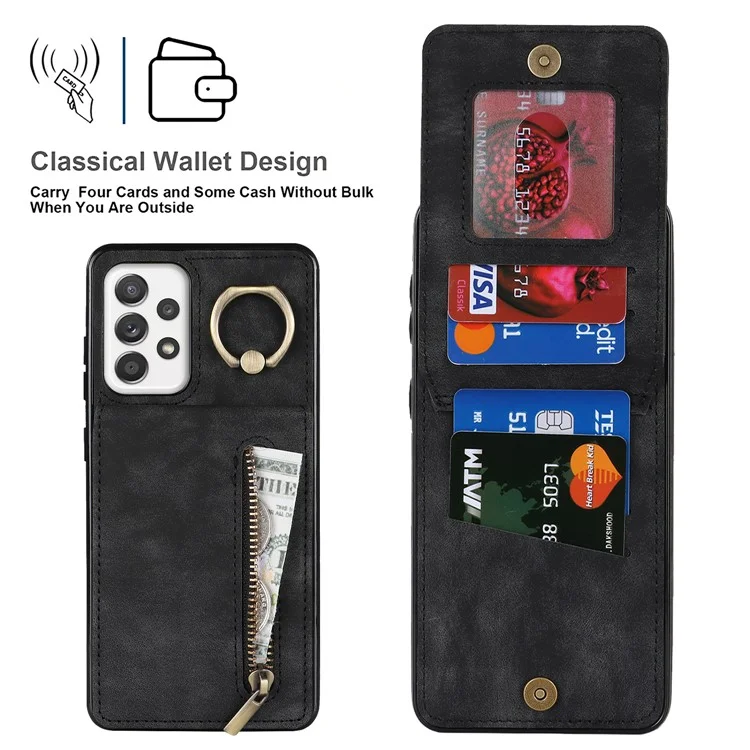 Для Samsung Galaxy A52 4G / A52 5G / A52s 5G RFID Blocking Phone Case Anti-Drop PU+TPU Wallet Phone Cover with Kickstand - Black