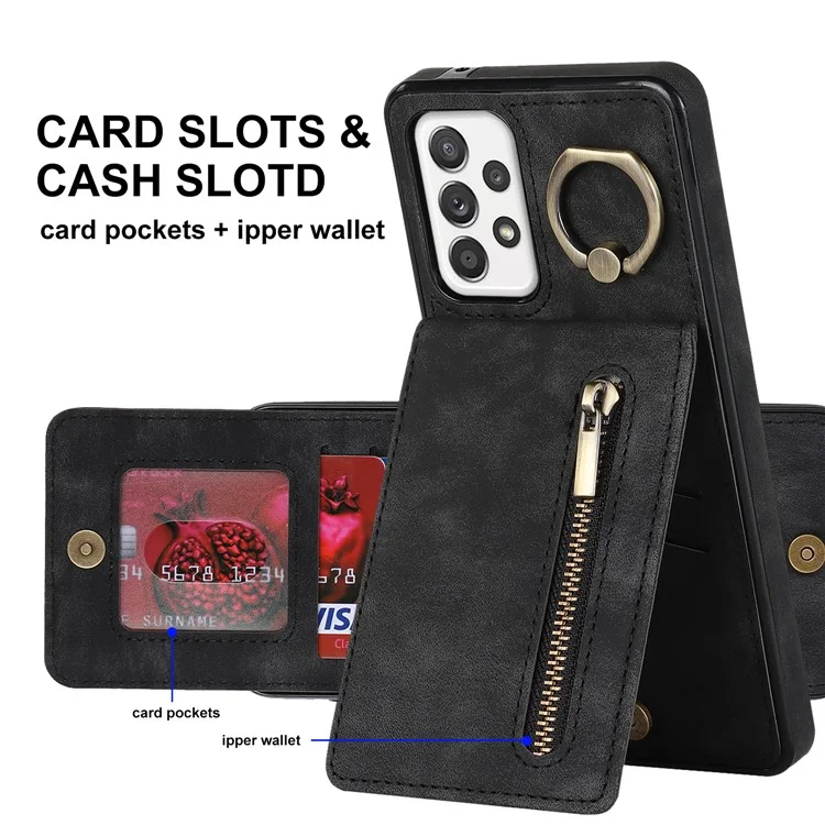 Для Samsung Galaxy A52 4G / A52 5G / A52s 5G RFID Blocking Phone Case Anti-Drop PU+TPU Wallet Phone Cover with Kickstand - Black