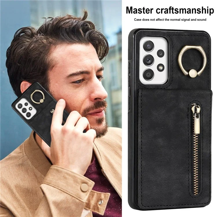 Для Samsung Galaxy A52 4G / A52 5G / A52s 5G RFID Blocking Phone Case Anti-Drop PU+TPU Wallet Phone Cover with Kickstand - Black