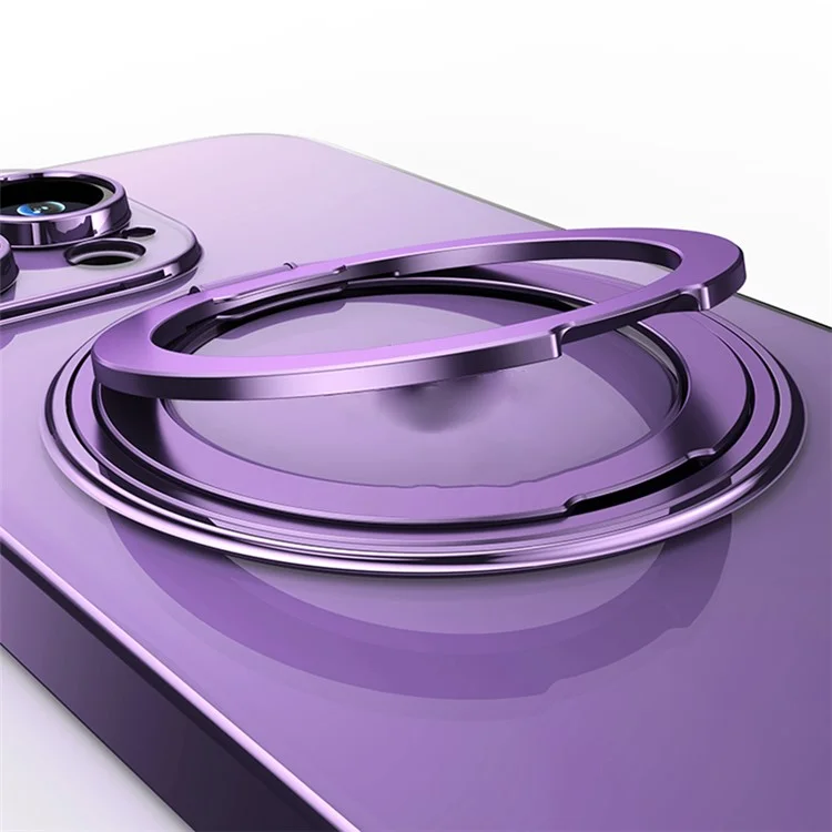 For iPhone 14 Pro Anti-Scratch Shell Compatible with MagSafe Phone Case TPU+Acrylic+Zinc Alloy Kickstand Transparent Cover - Purple