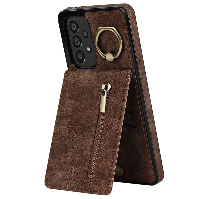 Для Samsung Galaxy A33 5G RFID Blocking Kickstend Case Retro PU+TPU Shock -reseepke Cople Cople - Коричневый