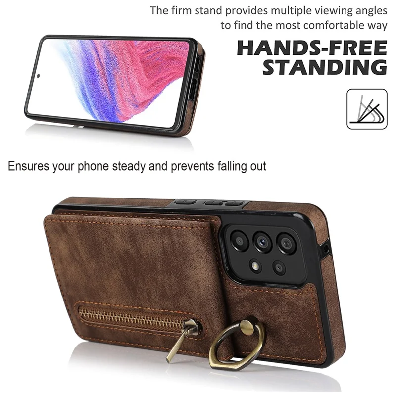 Для Samsung Galaxy A33 5G RFID Blocking Kickstend Case Retro PU+TPU Shock -reseepke Cople Cople - Коричневый