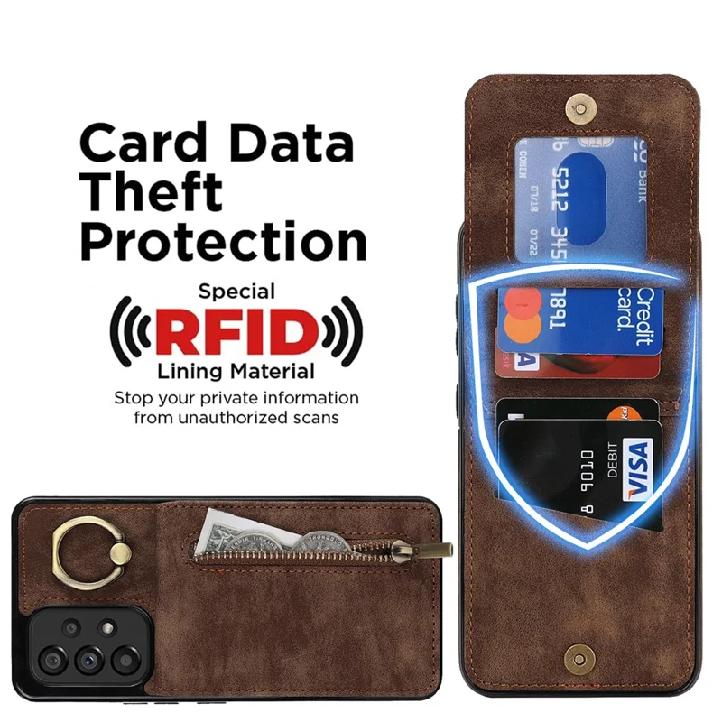 Для Samsung Galaxy A33 5G RFID Blocking Kickstend Case Retro PU+TPU Shock -reseepke Cople Cople - Коричневый