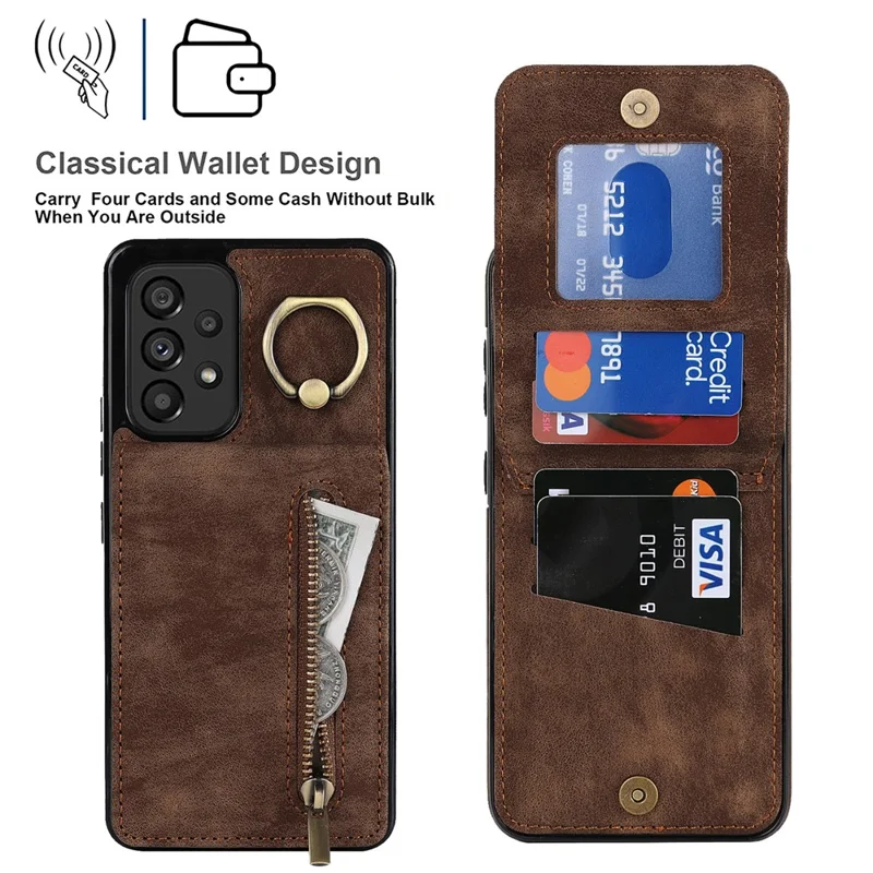 Для Samsung Galaxy A33 5G RFID Blocking Kickstend Case Retro PU+TPU Shock -reseepke Cople Cople - Коричневый