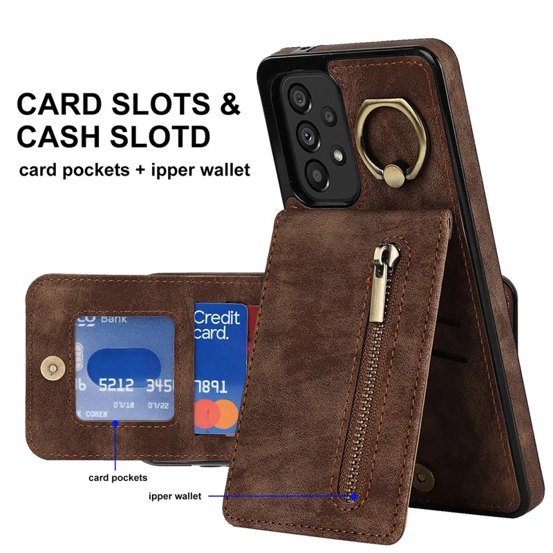 Для Samsung Galaxy A33 5G RFID Blocking Kickstend Case Retro PU+TPU Shock -reseepke Cople Cople - Коричневый