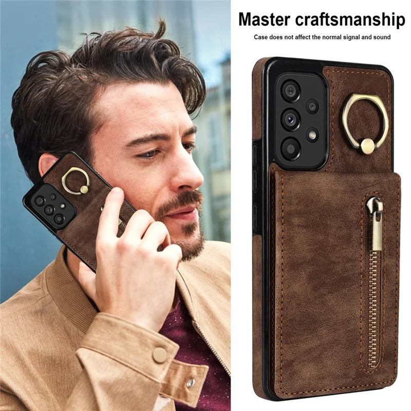 Для Samsung Galaxy A33 5G RFID Blocking Kickstend Case Retro PU+TPU Shock -reseepke Cople Cople - Коричневый