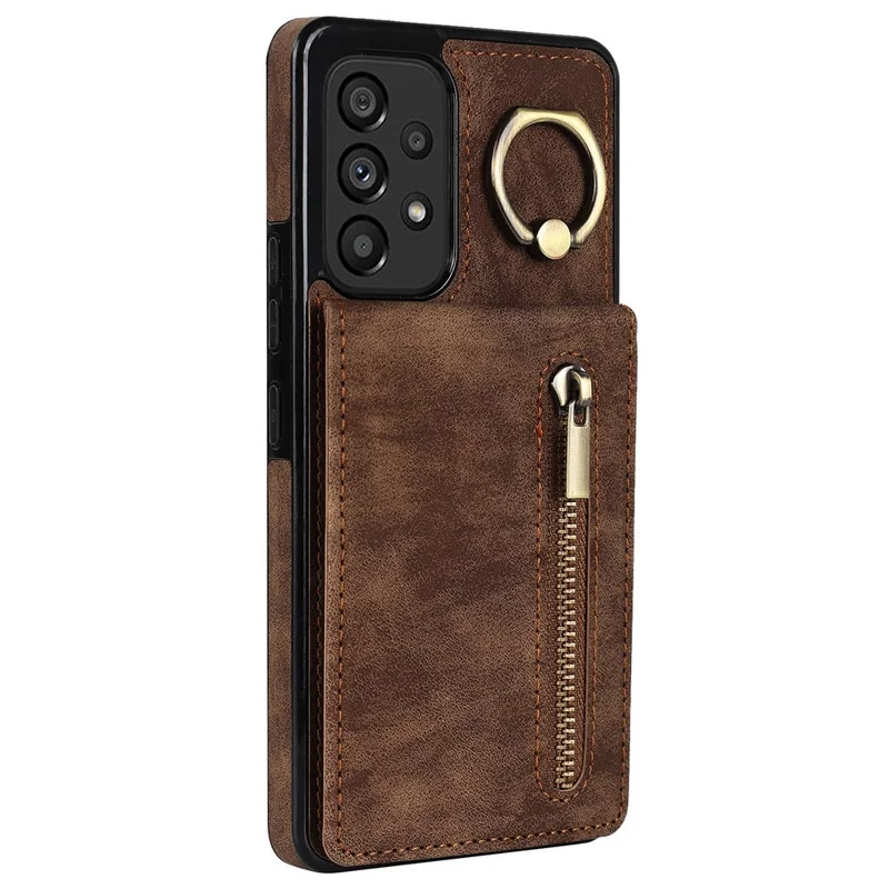 Для Samsung Galaxy A33 5G RFID Blocking Kickstend Case Retro PU+TPU Shock -reseepke Cople Cople - Коричневый