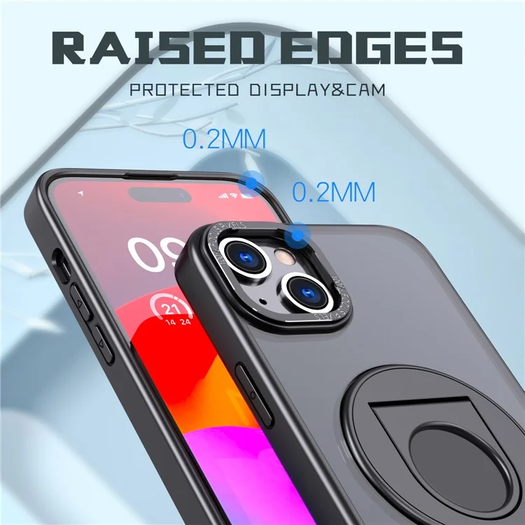 Style-A Metal Kickstand Phone Case pour iPhone 15 Compatible avec MagSafe Acrylic+TPU Cover - Noir
