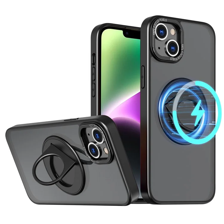 Style-A Acrylic+TPU Kickstand Case per iPhone 14, Custodia Magnetica Compatibile con MagSafe - Nero